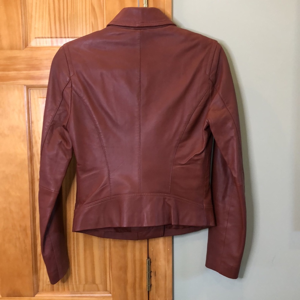 Reiss Cognac Brown Banksy Leather Biker Jacket - Picture 9 of 12